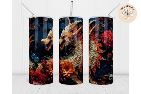 20oz 3D Dragon Flower Quilling Tumbler Design