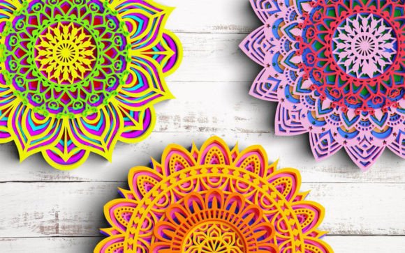 3D 5 Layer Flower Mandala SVG DXF Bundle Guide