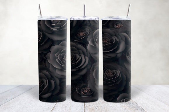 3D Black Roses Seamless Tumbler Wrap: Elevating Custom Drinkware Projects