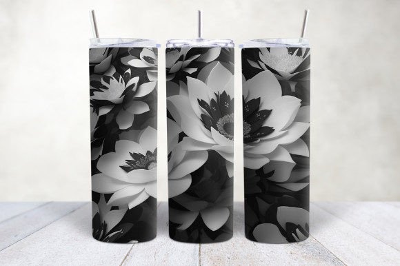 3D Black White Flowers Tumbler Wrap: Integrating High-Resolution Assets into Sublimation Workflows