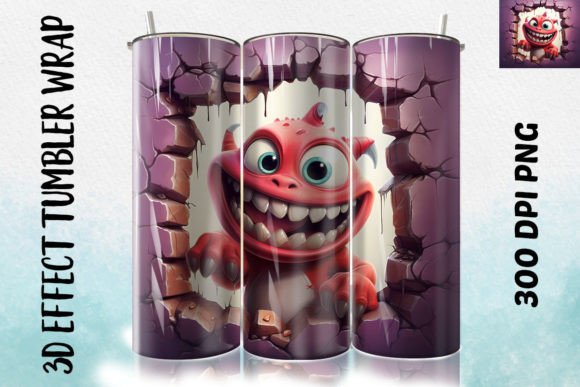 3D Cute Monster Flower Tumbler 10 PNG Design