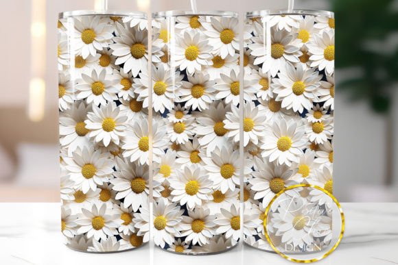 3D Daisies Tumbler Wrap Sublimation PNG: Strategic Application for Custom Drinkware Production