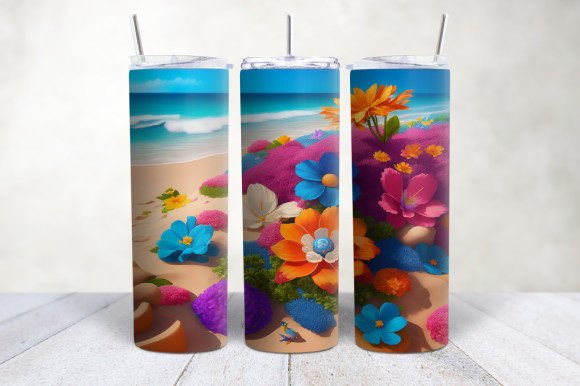 3D Flowers Beach Landscape Tumbler Wrap Design Guide
