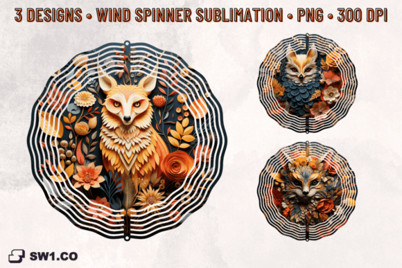 3D Paper Art Fox Flower Wind Spinner PNG Design