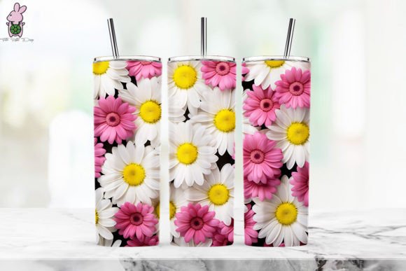 3D Pink Daisy Flowers Background 14: Elevating Custom Tumbler Designs