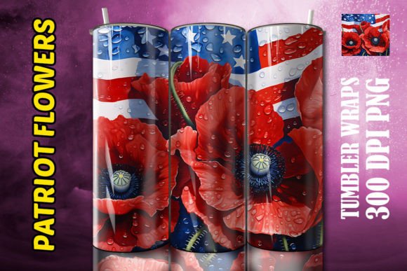 3D Red Poppies Flower Tumbler 6 Design Asset