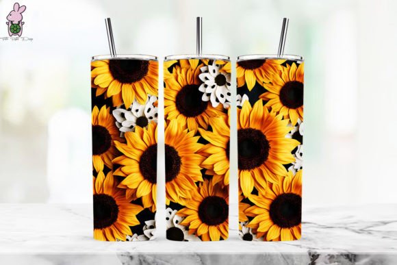 3D Sunflower Flowers Background: Elevating Custom Tumbler Designs