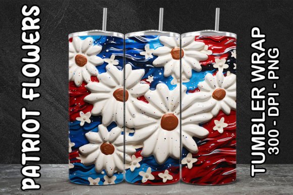 3D White Daisies Flower Tumbler 3 Sublimation Design