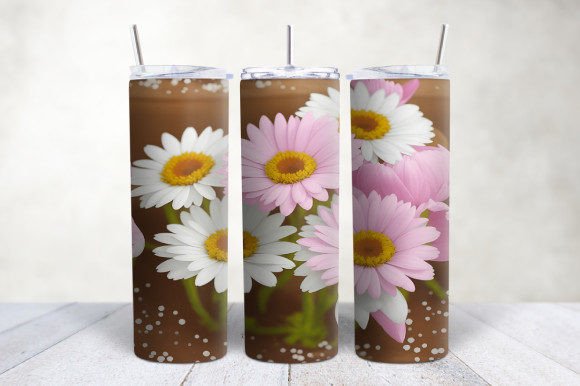 3D White Pink Daisies Seamless Tumbler Design