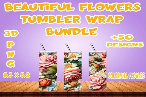 Beautiful 3D Flowers Tumbler Wrap Bundle: Elevating Sublimation Projects with Floral Depth