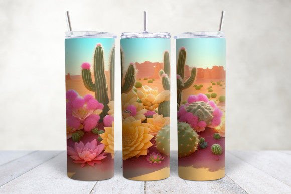Elevate Your Drinkware Collection with a 3D Cactus Flowers Tumbler Wrap