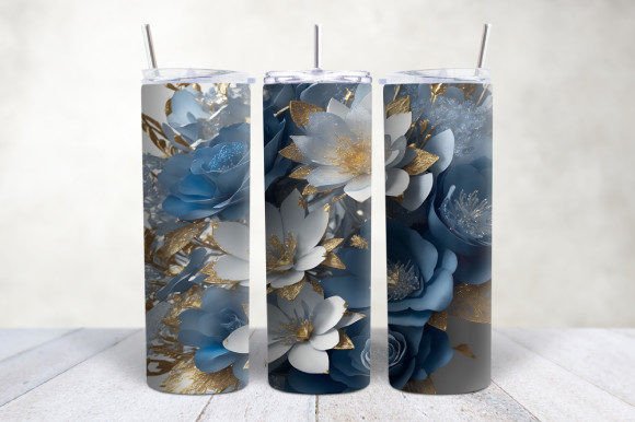 Strategic Application of the 3D Blue Silver Gold Flowers Tumbler Wrap for Digital Product Lines